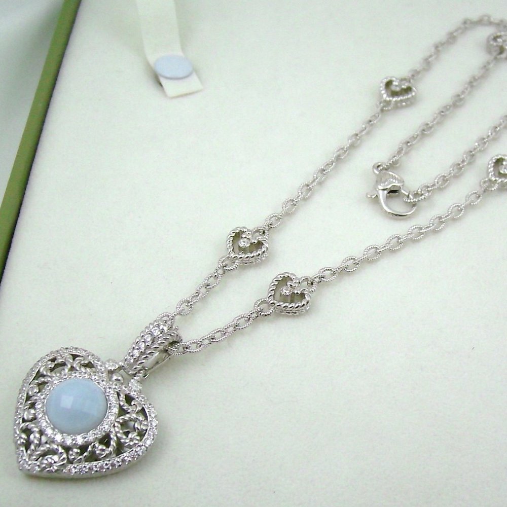 Judith Ripka Blue Agate Heart Enhancer with Chain - Picture 7 of 16